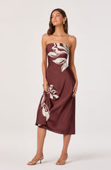Annabeth Floral Satin Strapless Maxi Dress