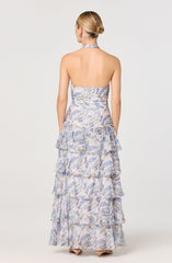 Adamaris Floral Halter Tiered Ruffle Maxi Dress