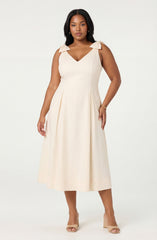 Joleena Linen Bow-Strap Midi Dress