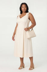 Joleena Linen Bow-Strap Midi Dress