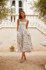 Ansley Novelty Print Linen Midi Dress