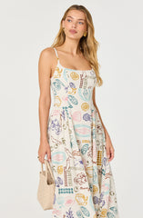 Ansley Novelty Print Linen Midi Dress