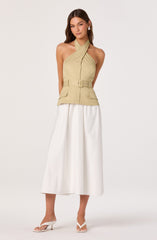 Aleda Faux Two-Piece Belted Midi Dress