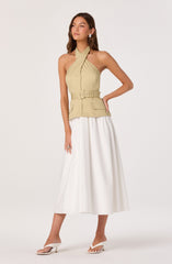 Aleda Faux Two-Piece Belted Midi Dress