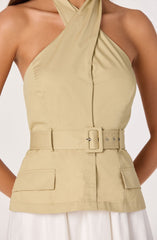 Aleda Faux Two-Piece Belted Midi Dress