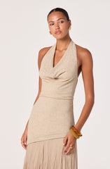 Inez Mixed Media Halter Maxi Dress