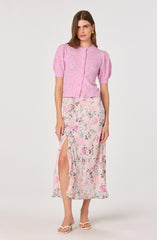 Ananda Floral Bias-Cut Ruffle Midi Skirt