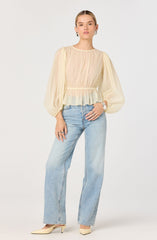 Amie Shirred Balloon Sleeve Peplum Top
