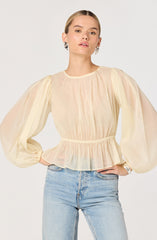 Amie Shirred Balloon Sleeve Peplum Top