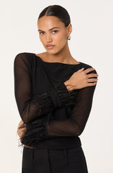 Brisa Mesh Feather Trim Top