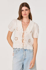 Eider Embroidered Cutwork Tie-Front Top