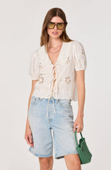 Eider Embroidered Cutwork Tie-Front Top