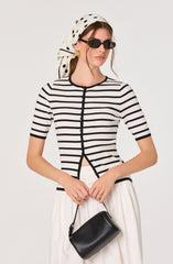 Henrie Striped Ribbed Short-Sleeve Cardigan