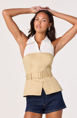 Aleda Belted Collared Halter Top