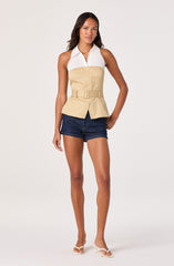 Aleda Belted Collared Halter Top