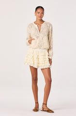 Aeva Embroidered Crochet Bomber Jacket