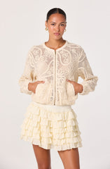 Aeva Embroidered Crochet Bomber Jacket