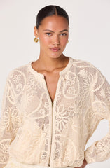 Aeva Embroidered Crochet Bomber Jacket