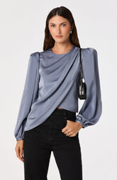 Beatrice Satin Faux-Wrap Blouse