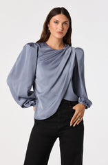 Beatrice Satin Faux-Wrap Blouse