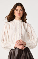 Edith Eyelet Lace-Trim Blouse