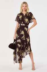 Aila Chiffon Flutter Sleeve Maxi Dress