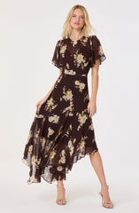 Aila Chiffon Flutter Sleeve Maxi Dress