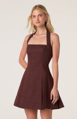 Flare Halter Box Pleat Mini Dress
