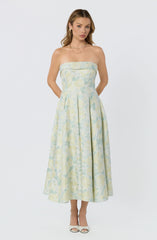 Destini Floral Jacquard Strapless Midi Dress