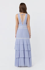Evelyn Lace Trim Tiered Ruffle Maxi Dress