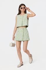 Janell Floral Applique Tweed Skort