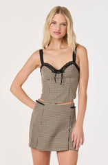 Gingham Lace Trim Bustier Top