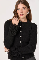 Fringe Sleeve Crewneck Cardigan