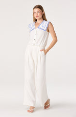 Corinne Embroidered Sailor Collar Top