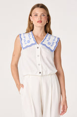 Corinne Embroidered Sailor Collar Top