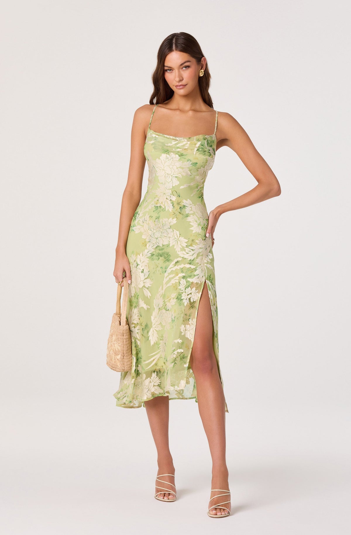 Gaia Burnout Velvet Cowl Midi Dress