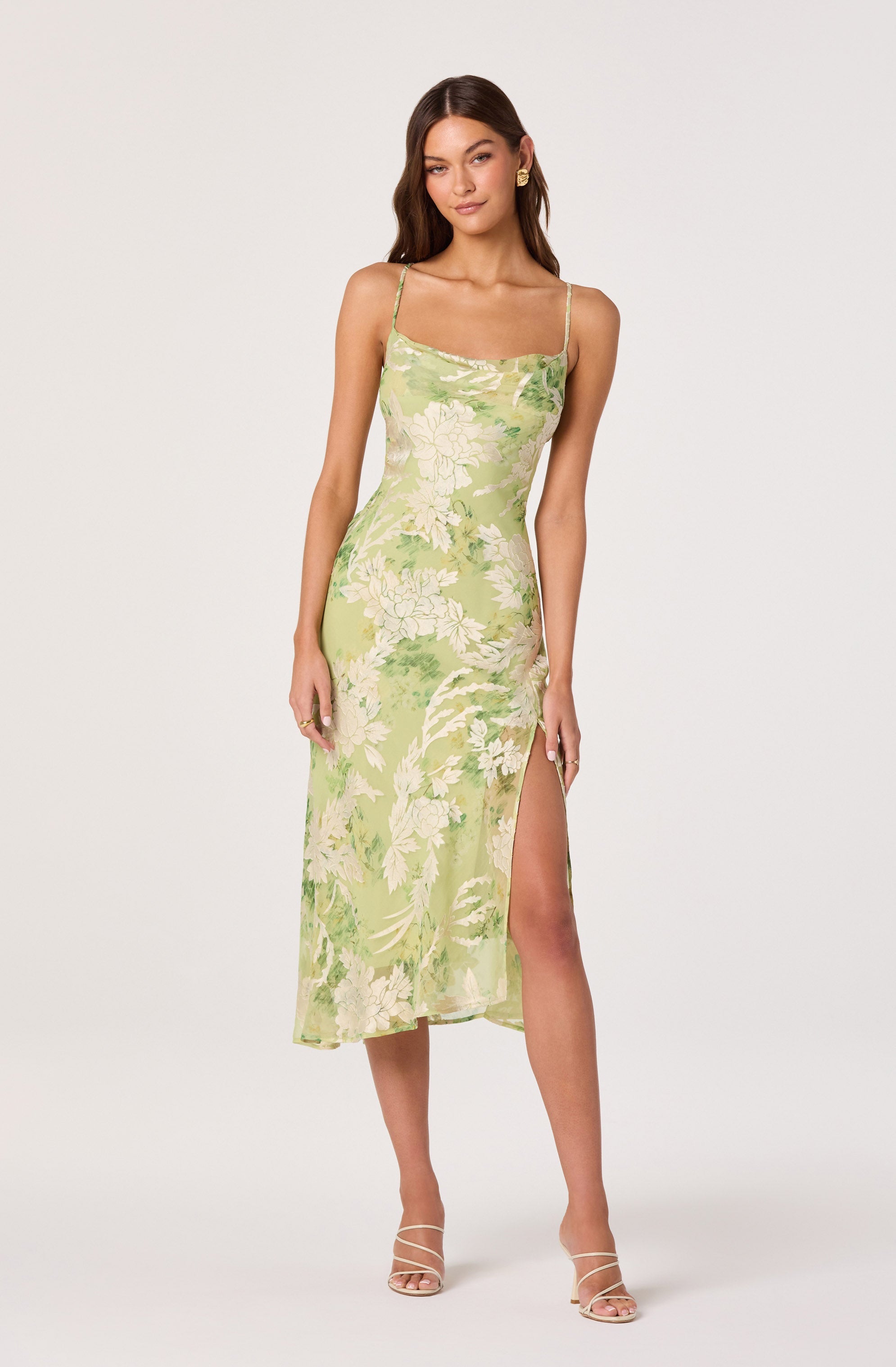 Gaia Burnout Velvet Cowl Midi Dress