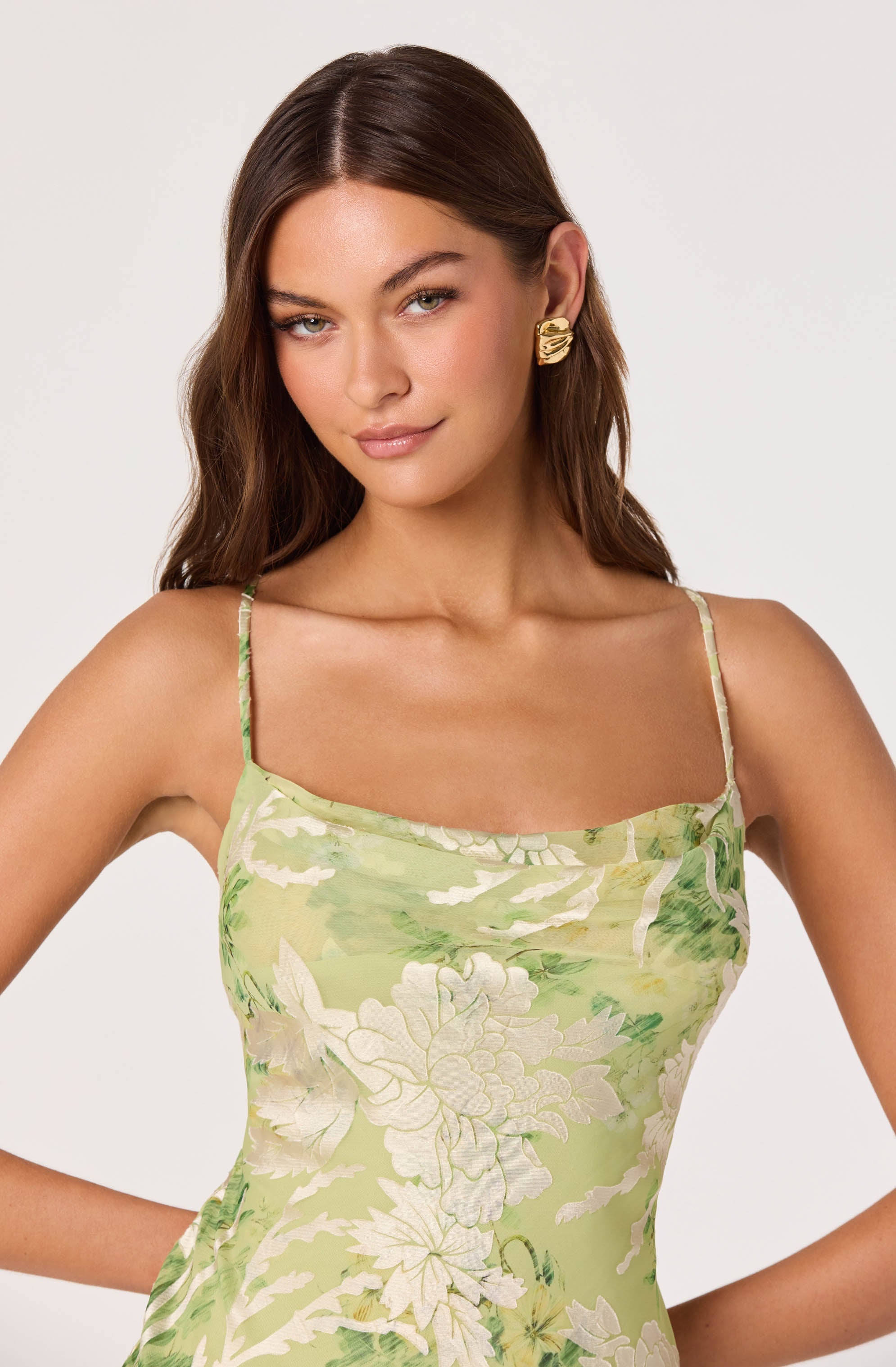 Gaia Burnout Velvet Cowl Midi Dress