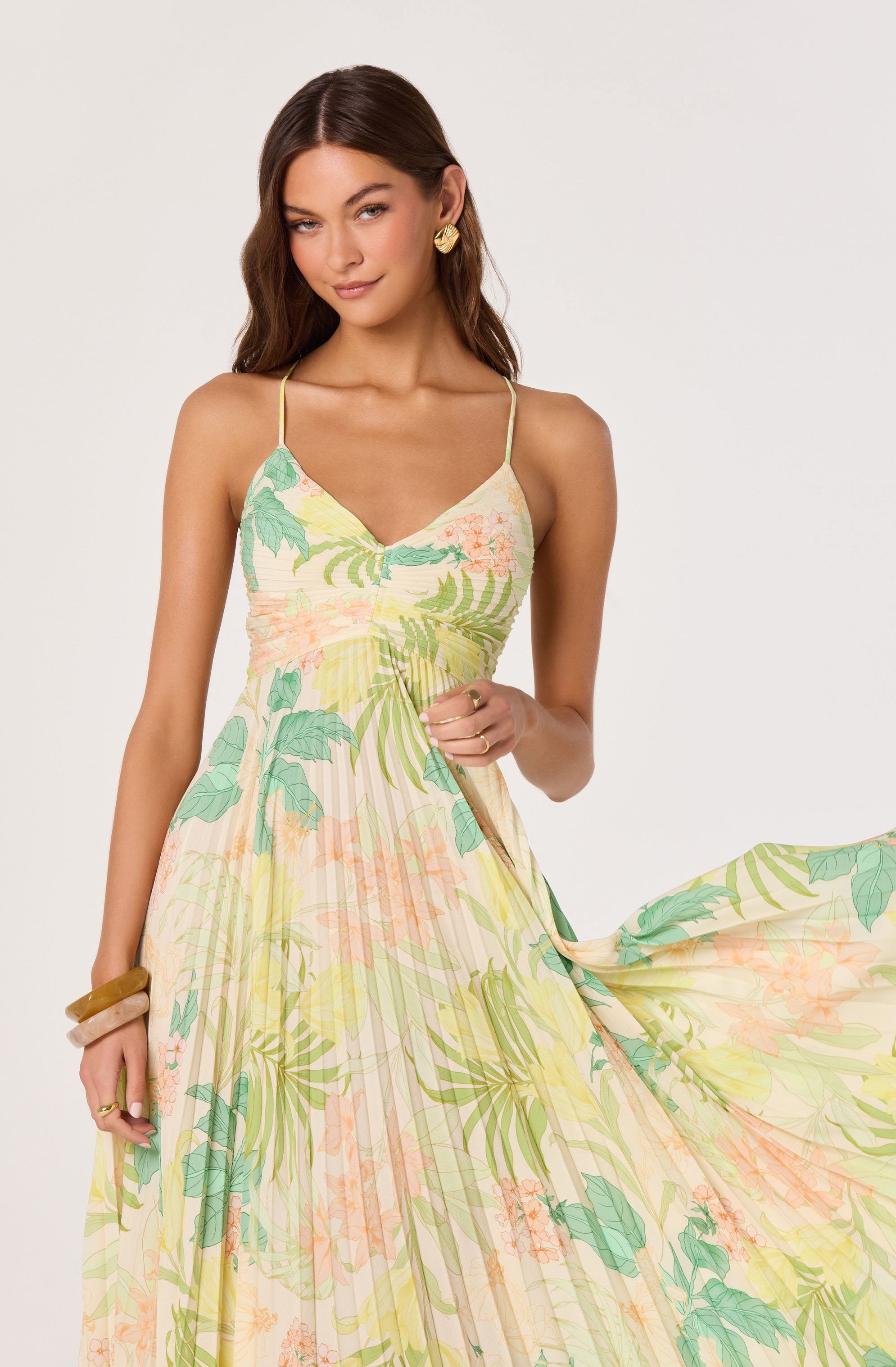 Blythe Floral Plisse Midi Dress