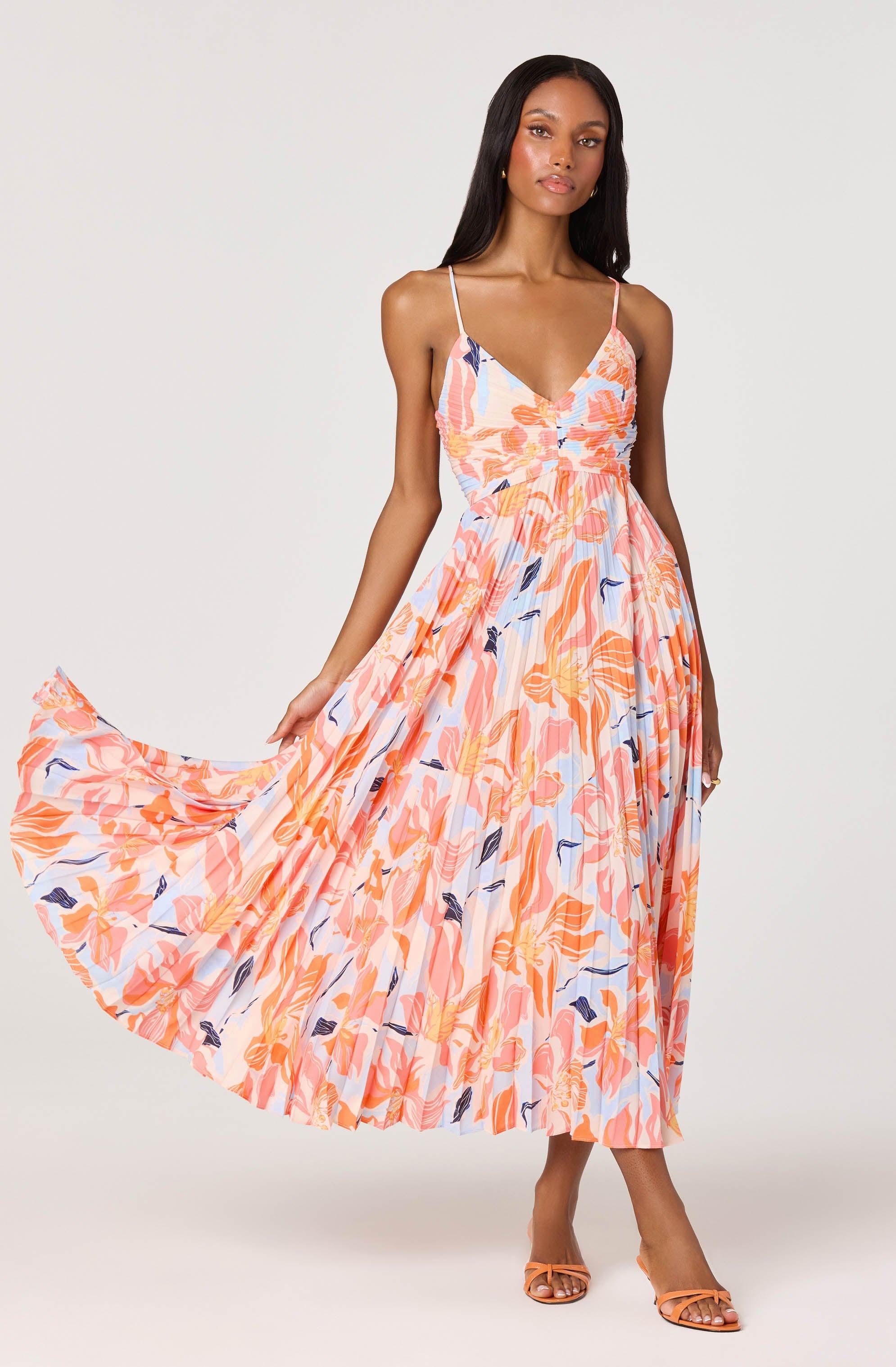 Blythe Floral Plisse Midi Dress