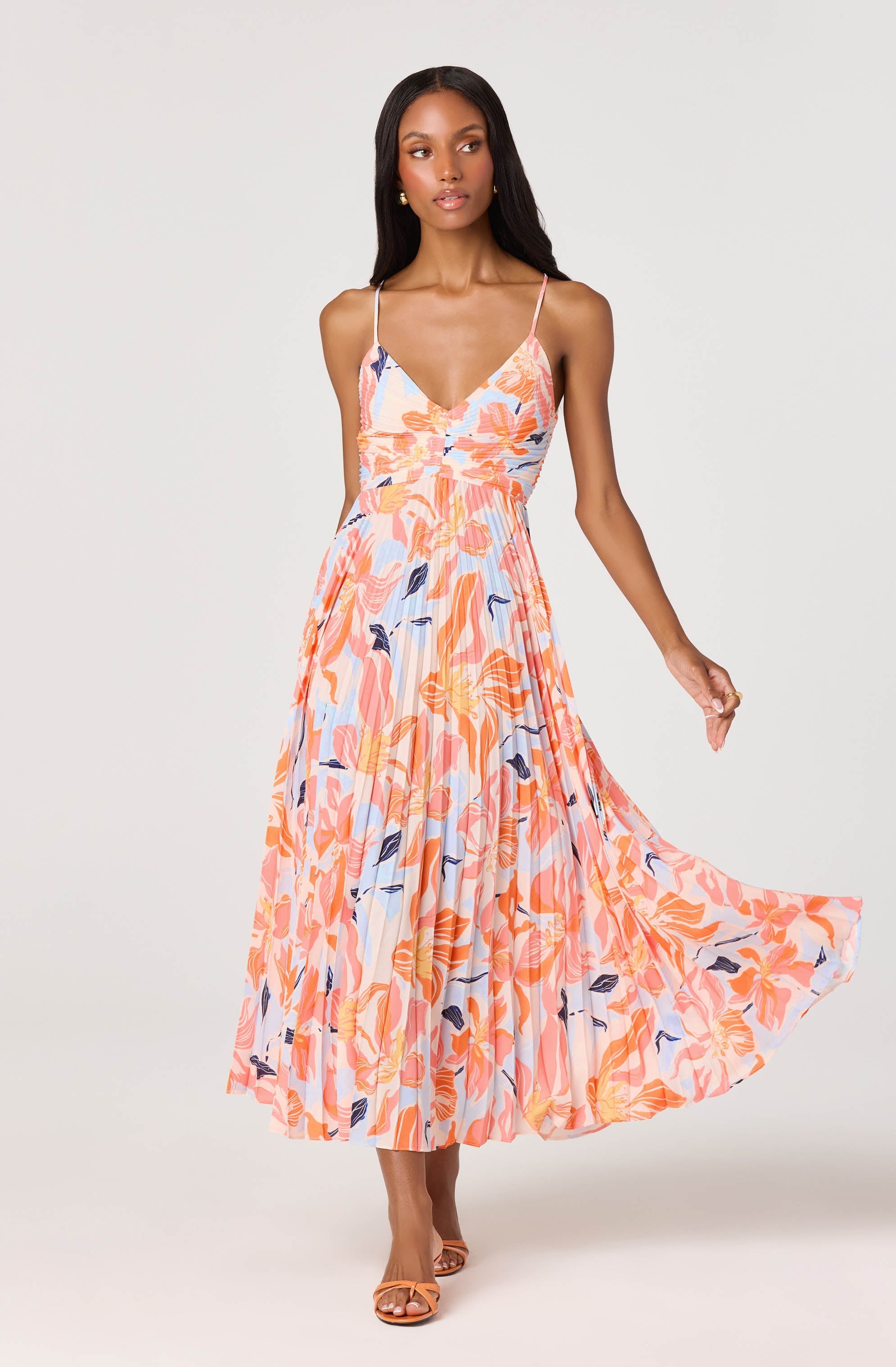 Blythe Floral Plisse Midi Dress