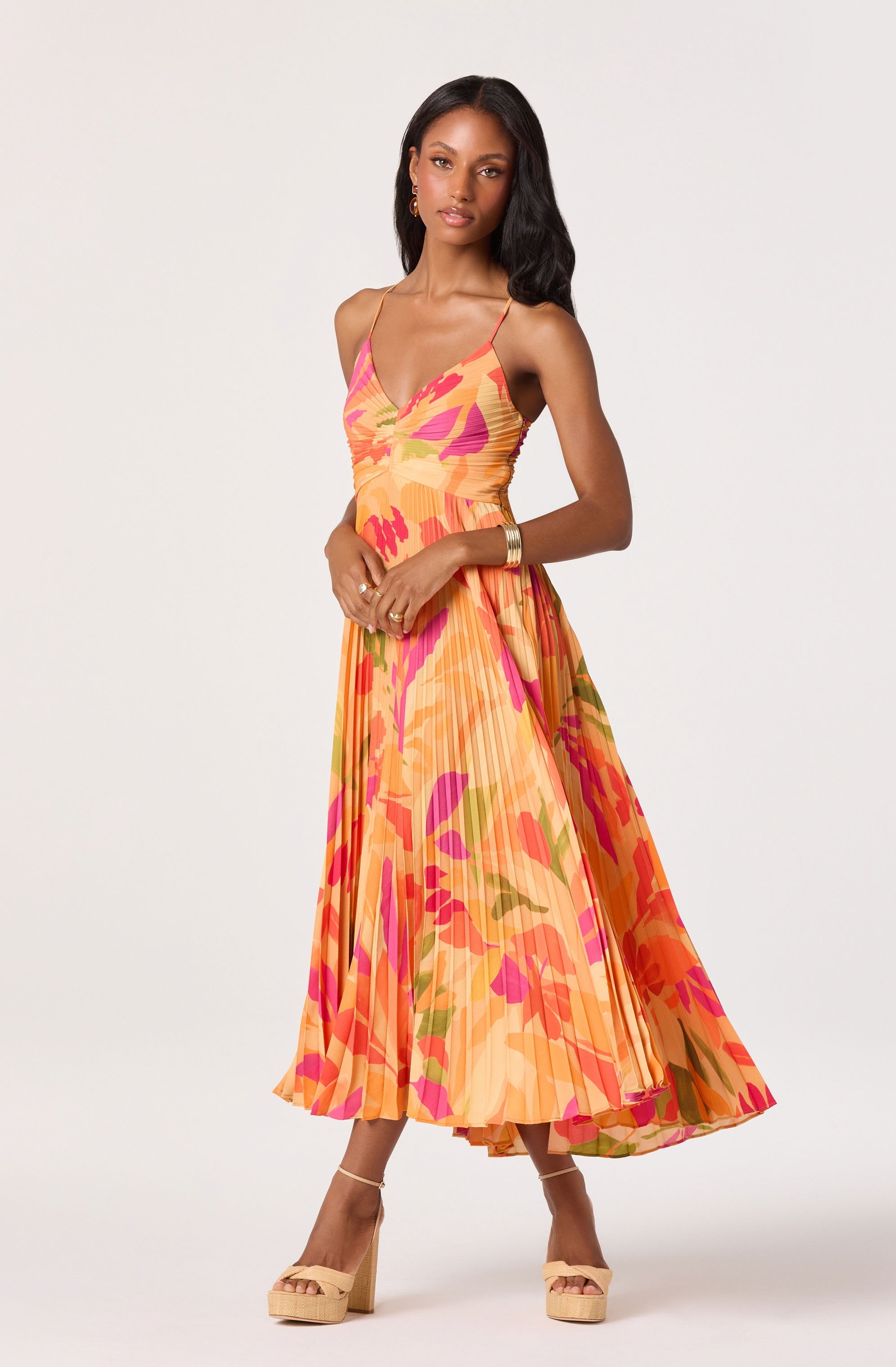Blythe Floral Plisse Midi Dress