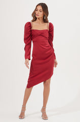 Claudina Rhinestone Embellished Satin Long Sleeve Midi Dress