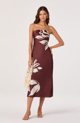 Annabeth Floral Satin Strapless Maxi Dress