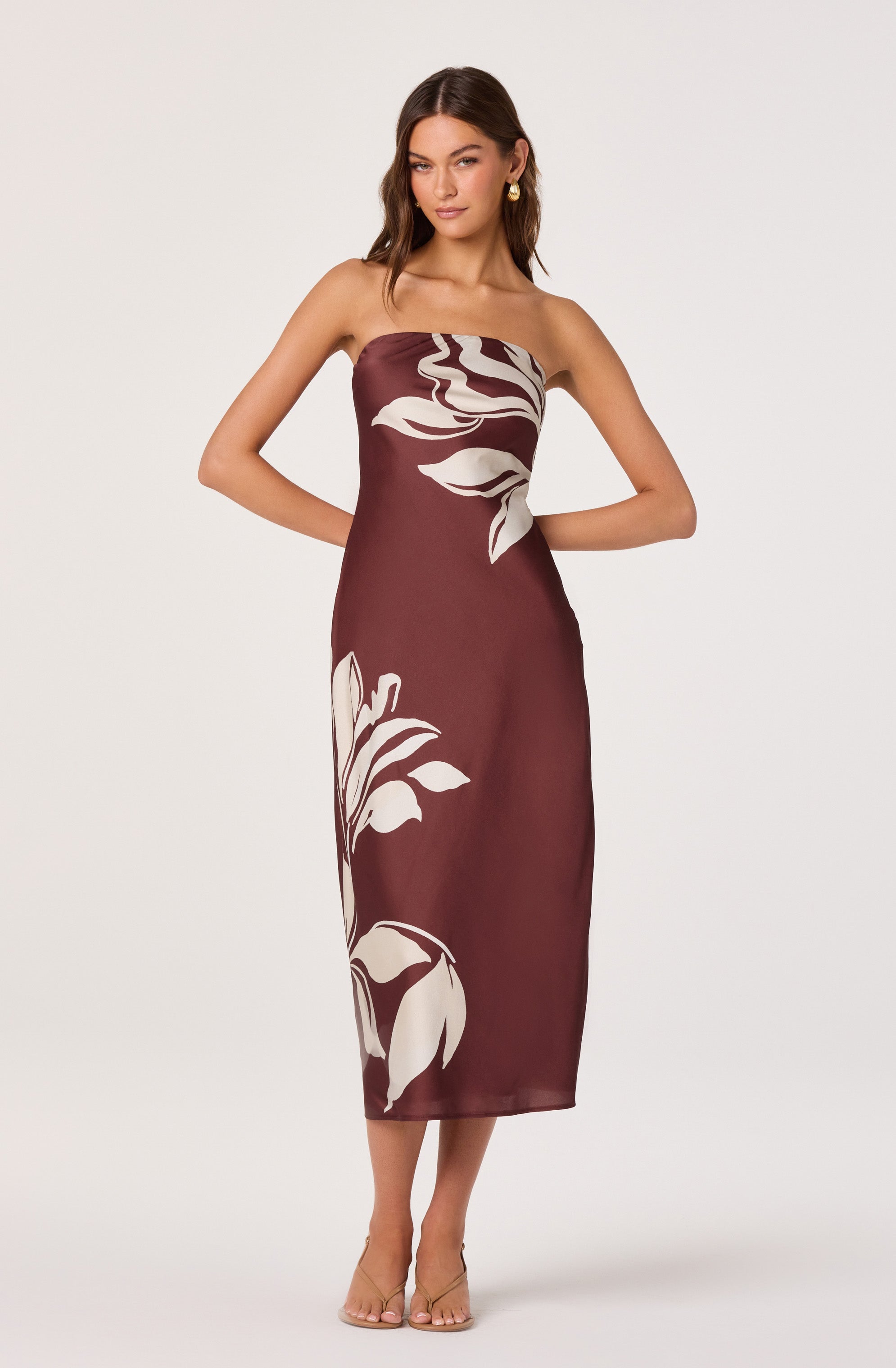 Annabeth Floral Satin Strapless Maxi Dress