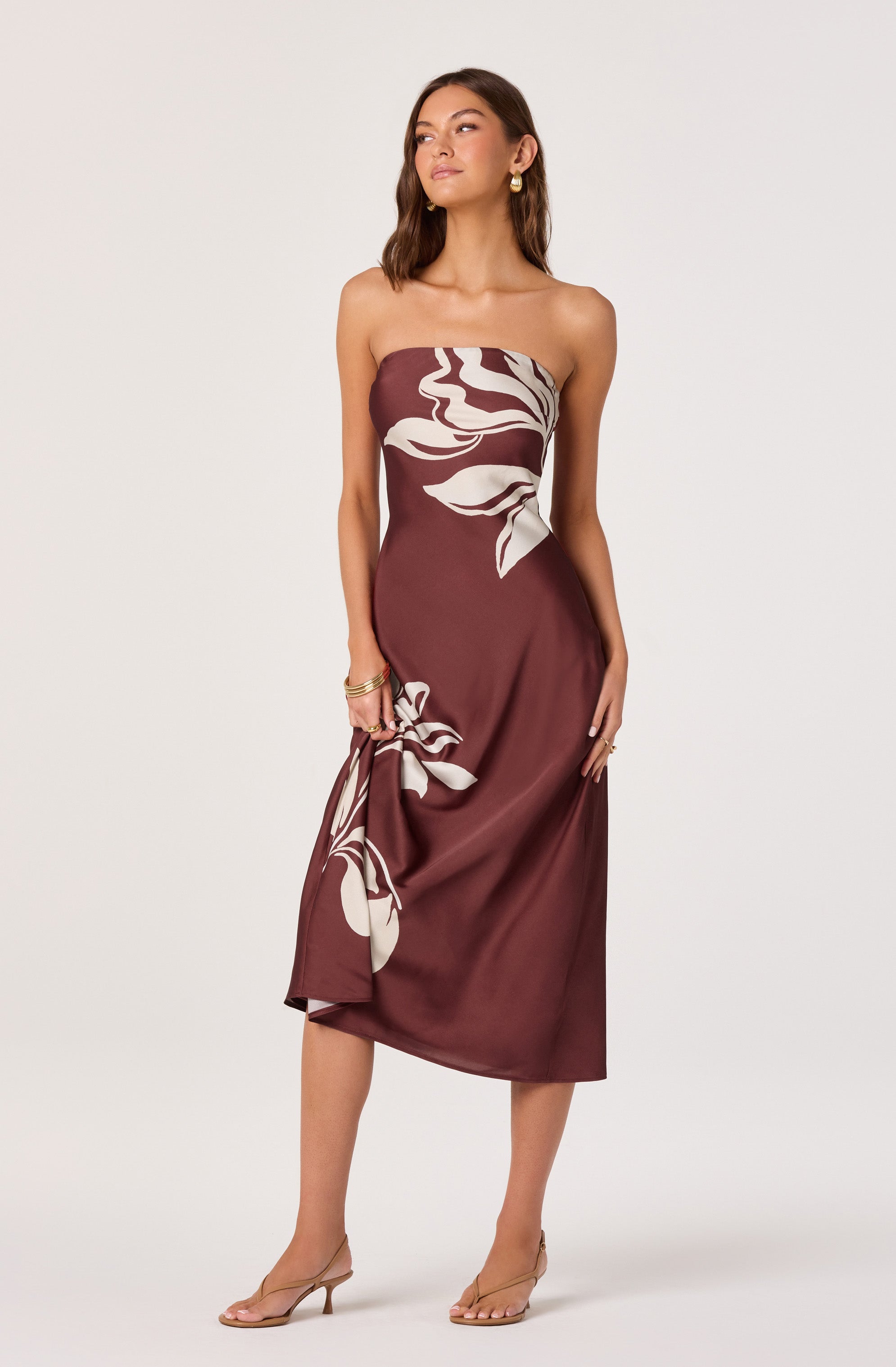 Annabeth Floral Satin Strapless Maxi Dress