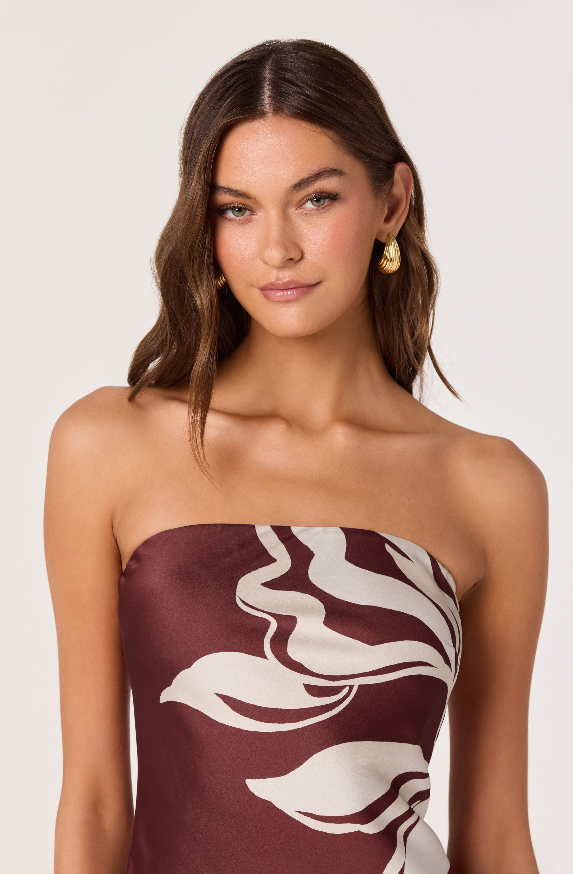 Annabeth Floral Satin Strapless Maxi Dress
