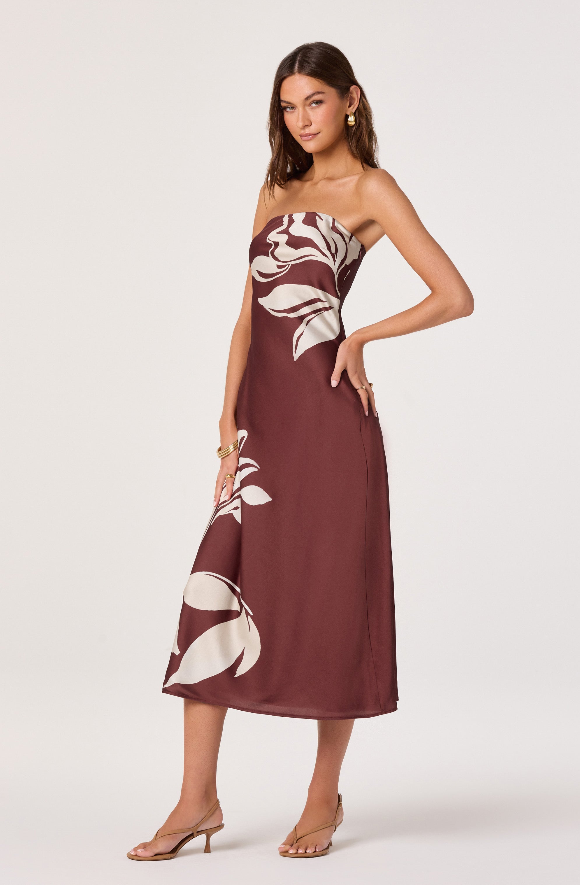Annabeth Floral Satin Strapless Maxi Dress