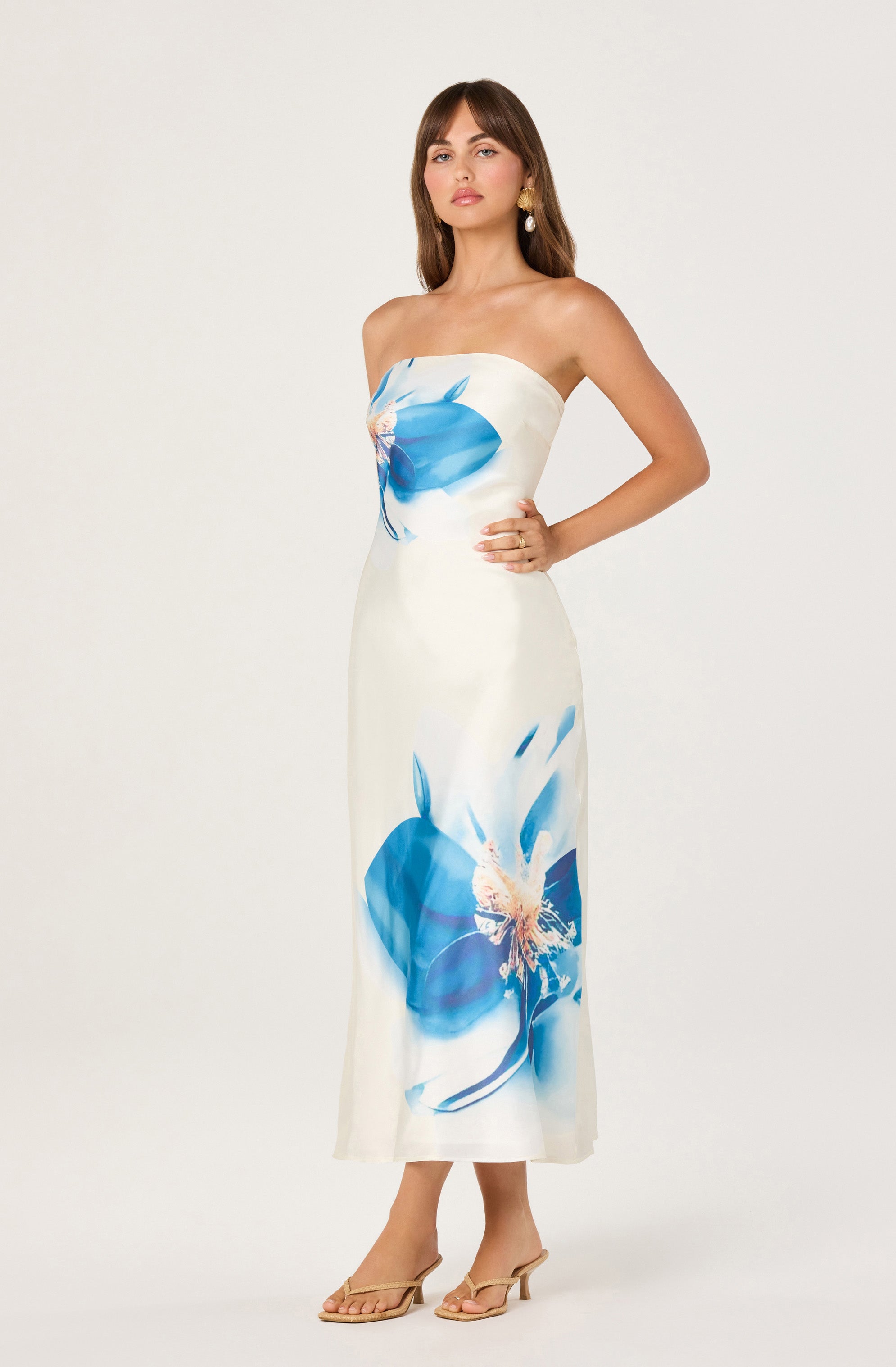 Annabeth Floral Satin Strapless Maxi Dress