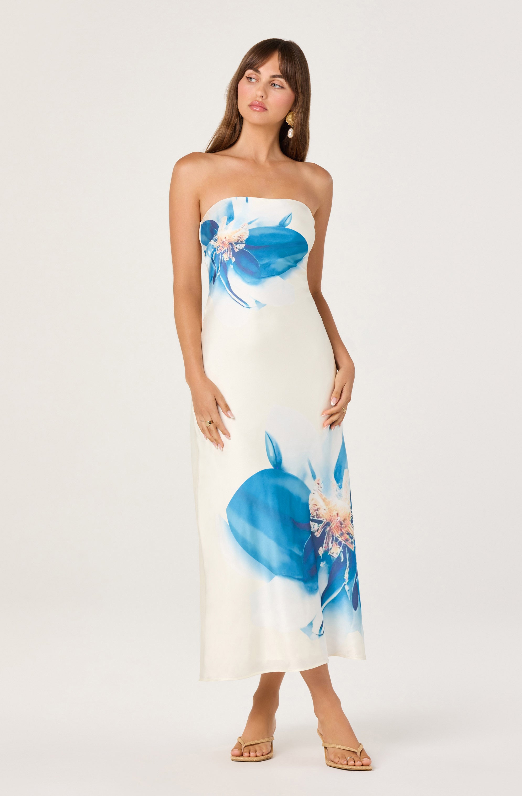Annabeth Floral Satin Strapless Maxi Dress